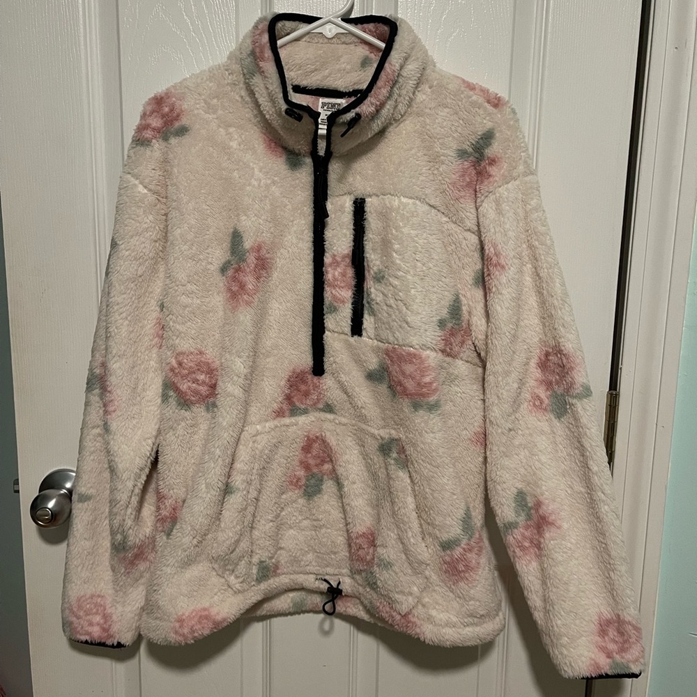 VS PINK Floral Quarter Zip Sherpa